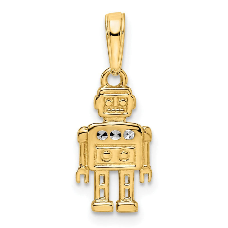 14 Karat Gelb- und Rhodiumgold mit Weißrhodium, diamantgeschliffener Roboter-Anhänger