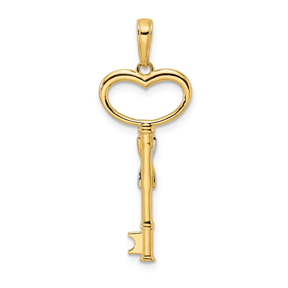 14K Gelb & Rhodium und Weiß Diamiond-cut Herz Key Anhänger