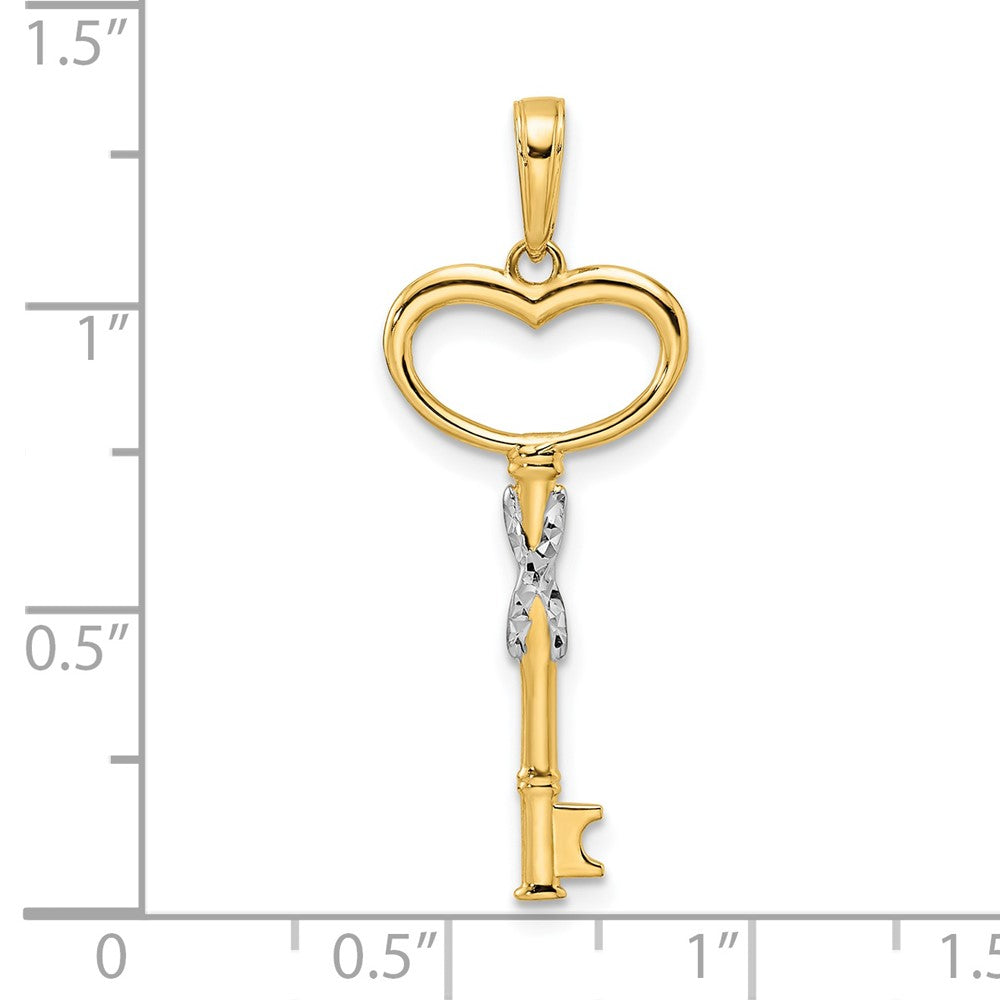 14K Gelb & Rhodium und Weiß Diamiond-cut Herz Key Anhänger