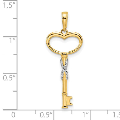 14K Gelb & Rhodium und Weiß Diamiond-cut Herz Key Anhänger