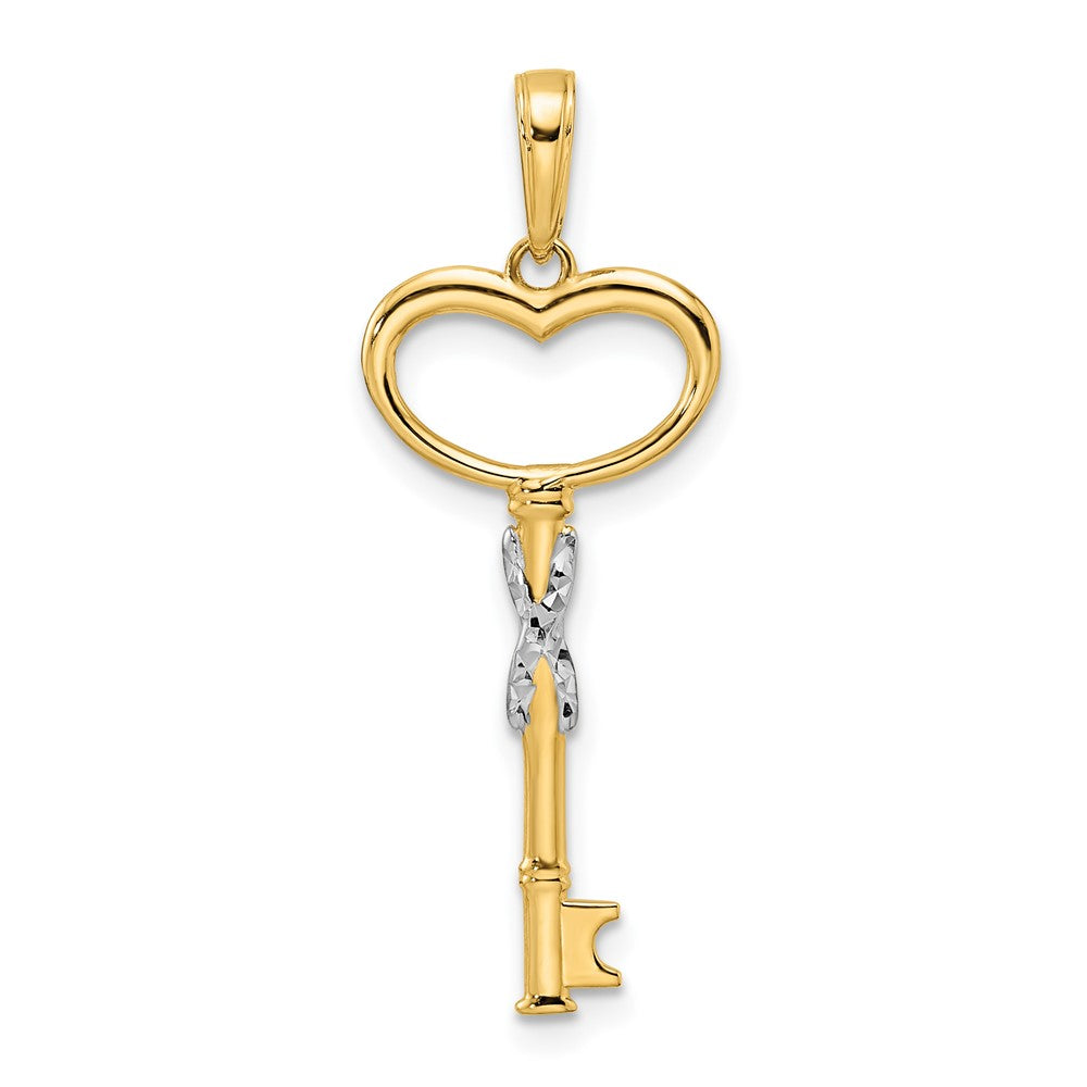 14K Gelb & Rhodium und Weiß Diamiond-cut Herz Key Anhänger