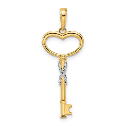 14K Gelb & Rhodium und Weiß Diamiond-cut Herz Key Anhänger