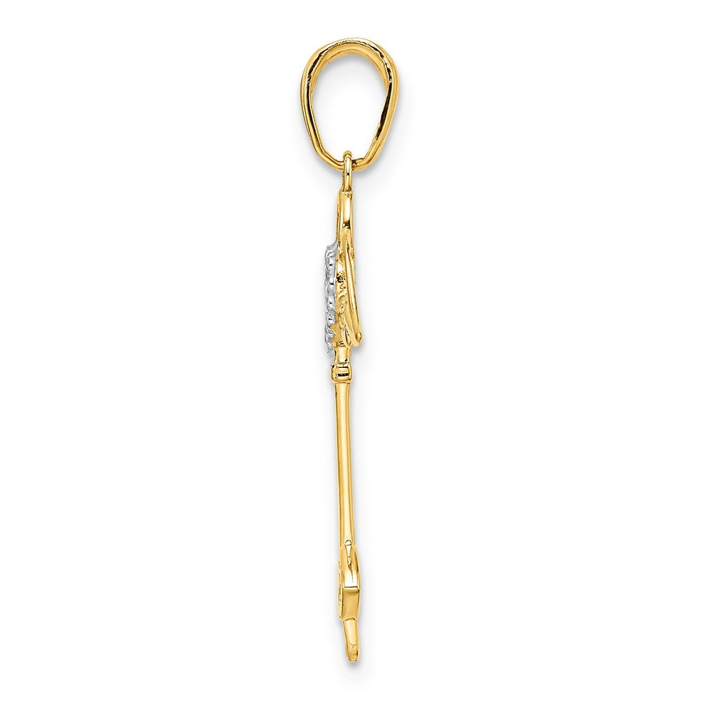 14K Gelb & Rhodium und Weiß Diamantiert Herz/ Engel Flügel Key Anhänger