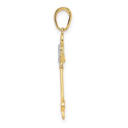 14K Gelb & Rhodium und Weiß Diamantiert Herz/ Engel Flügel Key Anhänger