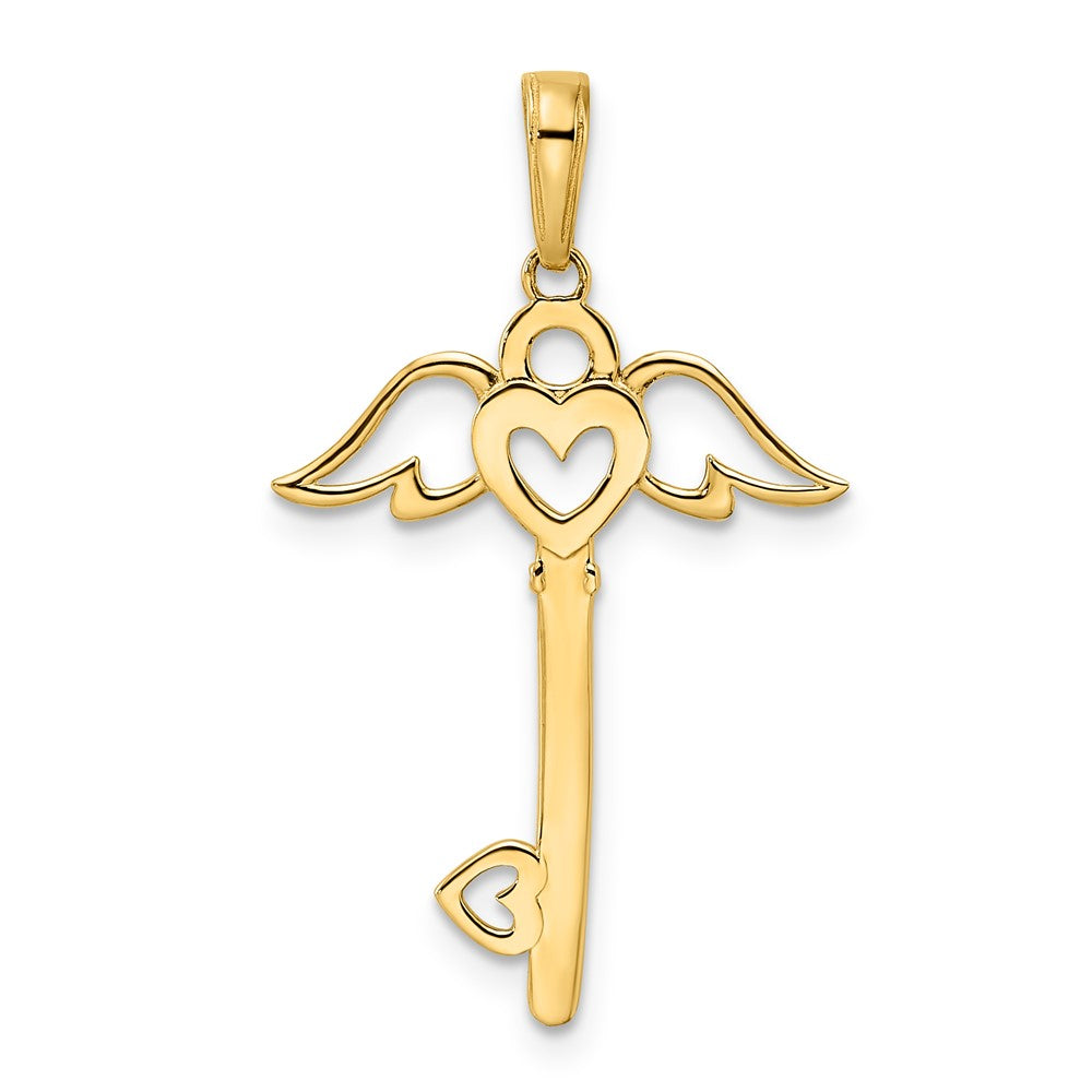 14K Gelb & Rhodium und Weiß Diamantiert Herz/ Engel Flügel Key Anhänger