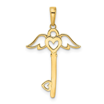 14K Gelb & Rhodium und Weiß Diamantiert Herz/ Engel Flügel Key Anhänger