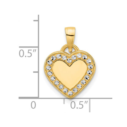 14K Gelb- und Rhodiumgold und Weißrhodium Herzanhänger mit diamantierter Umrandung