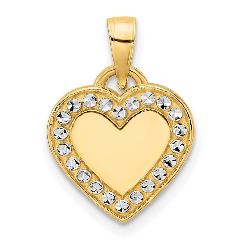 14K Gelb- und Rhodiumgold und Weißrhodium Herzanhänger mit diamantierter Umrandung
