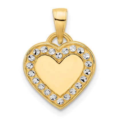 14K Gelb- und Rhodiumgold und Weißrhodium Herzanhänger mit diamantierter Umrandung