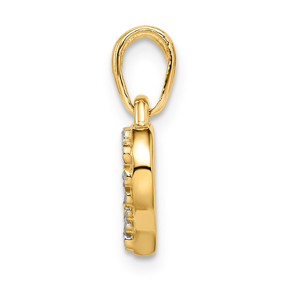 14 Karat Gelbgold und Weißgold mit Rhodium-Beschichtung, Diamant-geschliffener Herz-Anhänger