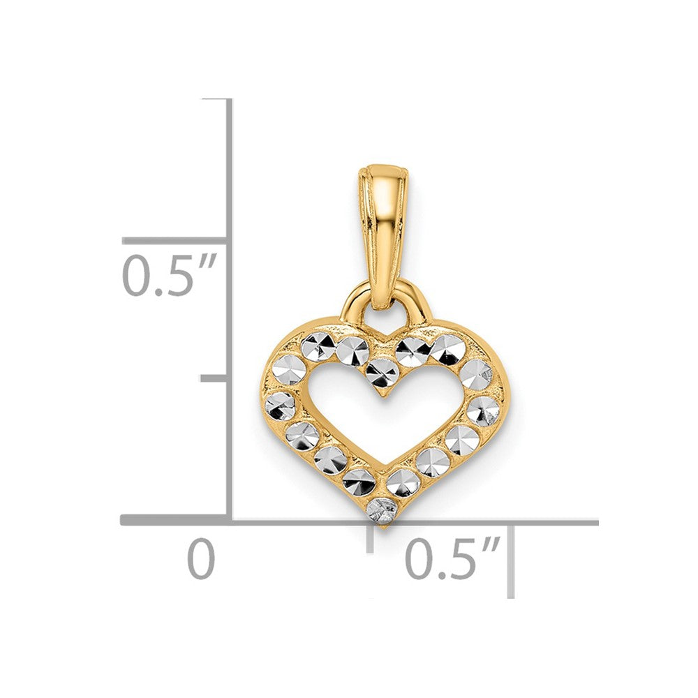 14 Karat Gelbgold und Weißgold mit Rhodium-Beschichtung, Diamant-geschliffener Herz-Anhänger