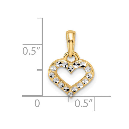 14 Karat Gelbgold und Weißgold mit Rhodium-Beschichtung, Diamant-geschliffener Herz-Anhänger