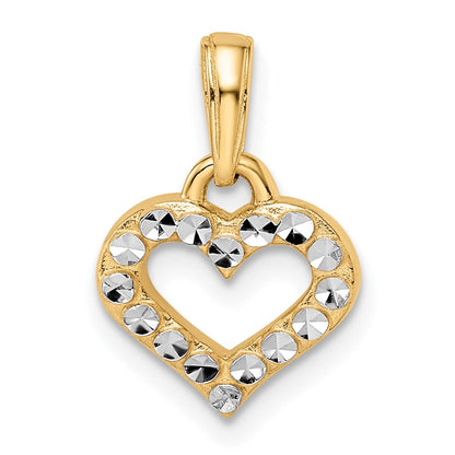 14 Karat Gelbgold und Weißgold mit Rhodium-Beschichtung, Diamant-geschliffener Herz-Anhänger