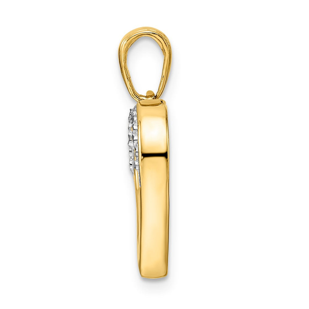 14K Gelb- und Rhodiumgold sowie Weißrhodium Diamantgeschliffener Fantasie-Herzanhänger