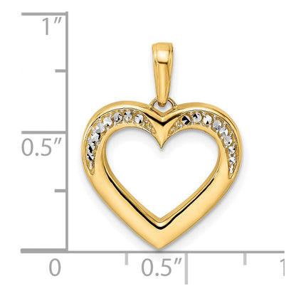 14K Gelb- und Rhodiumgold sowie Weißrhodium Diamantgeschliffener Fantasie-Herzanhänger