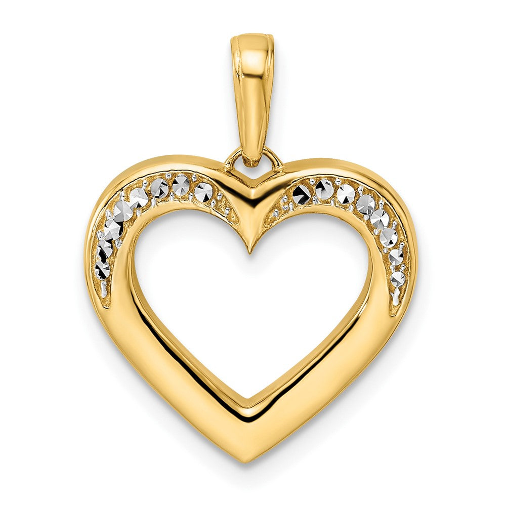 14K Gelb- und Rhodiumgold sowie Weißrhodium Diamantgeschliffener Fantasie-Herzanhänger