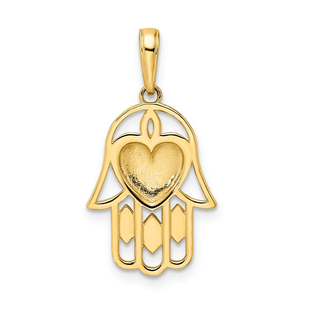 14K Gelb- & Rhodium-Gold & Weißrhodium diamantierter Herz-Hamsa-Anhänger