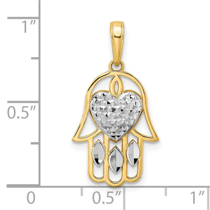 14K Gelb- & Rhodium-Gold & Weißrhodium diamantierter Herz-Hamsa-Anhänger