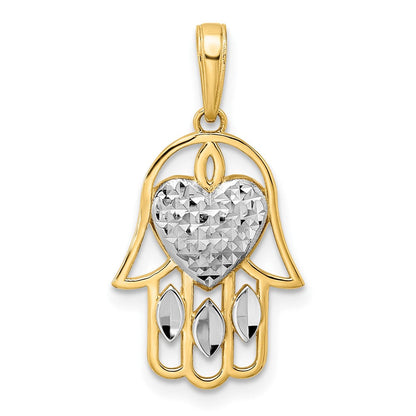 14K Gelb- & Rhodium-Gold & Weißrhodium diamantierter Herz-Hamsa-Anhänger