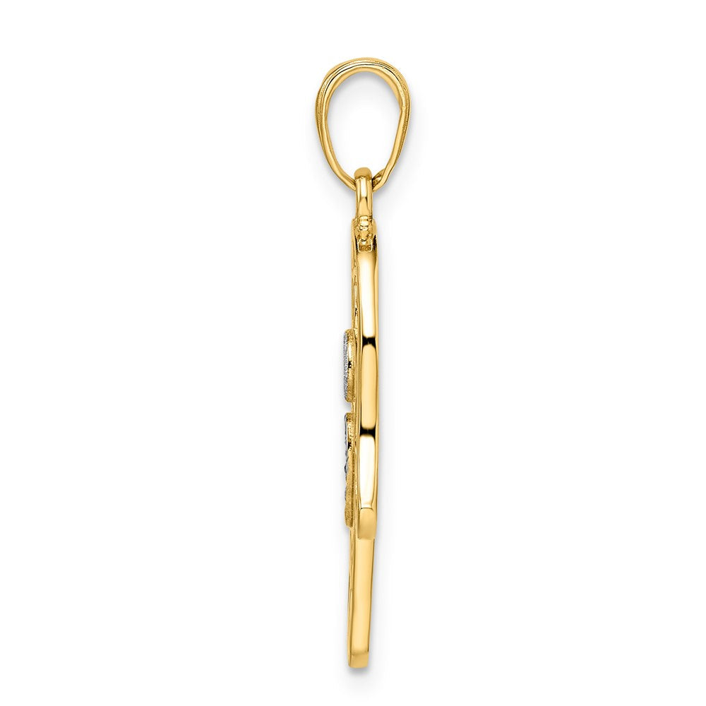 14K Gelbgold und Weißrhodium mit Diamantschliff Böser-Blick-Hamsa-Anhänger