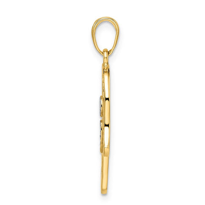 14K Gelbgold und Weißrhodium mit Diamantschliff Böser-Blick-Hamsa-Anhänger