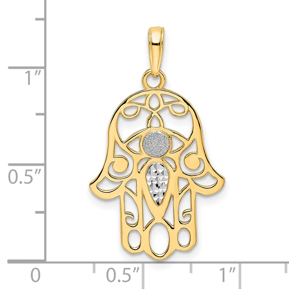 14K Gelbgold und Weißrhodium mit Diamantschliff Böser-Blick-Hamsa-Anhänger