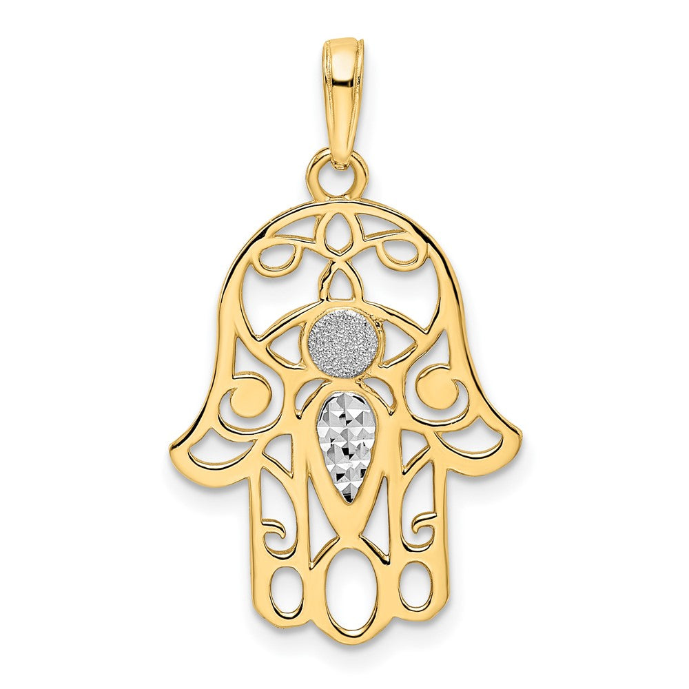 14K Gelbgold und Weißrhodium mit Diamantschliff Böser-Blick-Hamsa-Anhänger