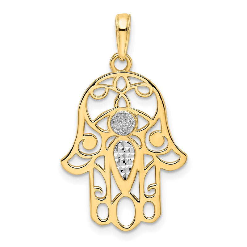 14K Gelbgold und Weißrhodium mit Diamantschliff Böser-Blick-Hamsa-Anhänger
