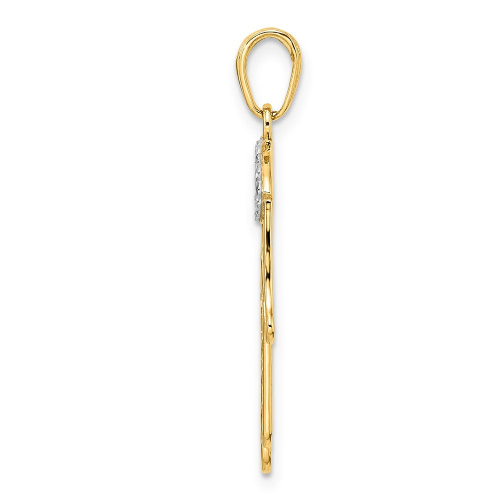 14K Gelb- und Rhodiumgold & Weißrhodium diamantierter Hamsa-Anhänger mit Bösem Blick