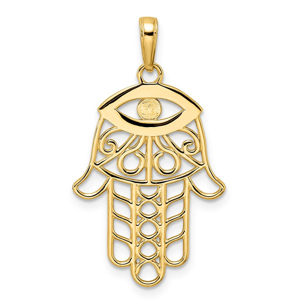 14K Gelb- und Rhodiumgold & Weißrhodium diamantierter Hamsa-Anhänger mit Bösem Blick