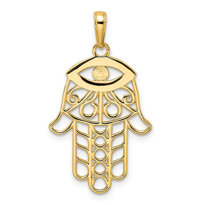 14K Gelb- und Rhodiumgold & Weißrhodium diamantierter Hamsa-Anhänger mit Bösem Blick