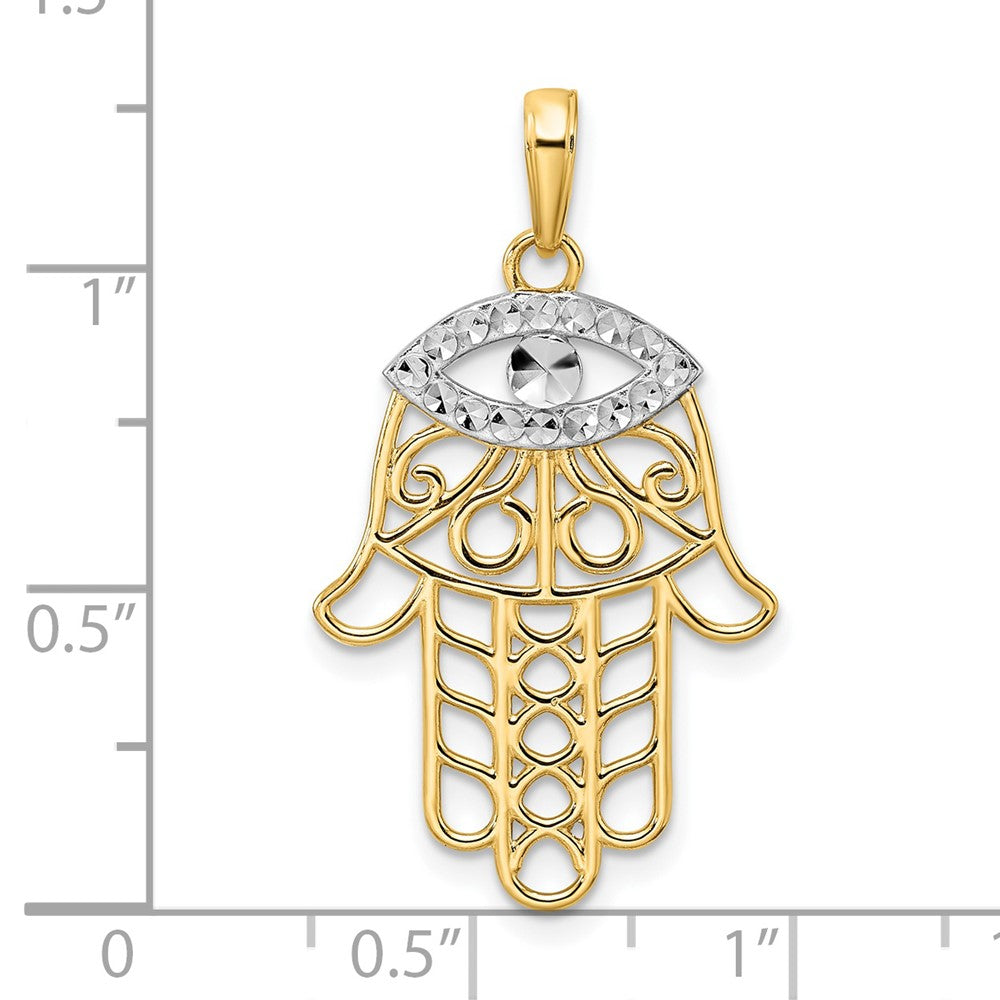 14K Gelb- und Rhodiumgold & Weißrhodium diamantierter Hamsa-Anhänger mit Bösem Blick