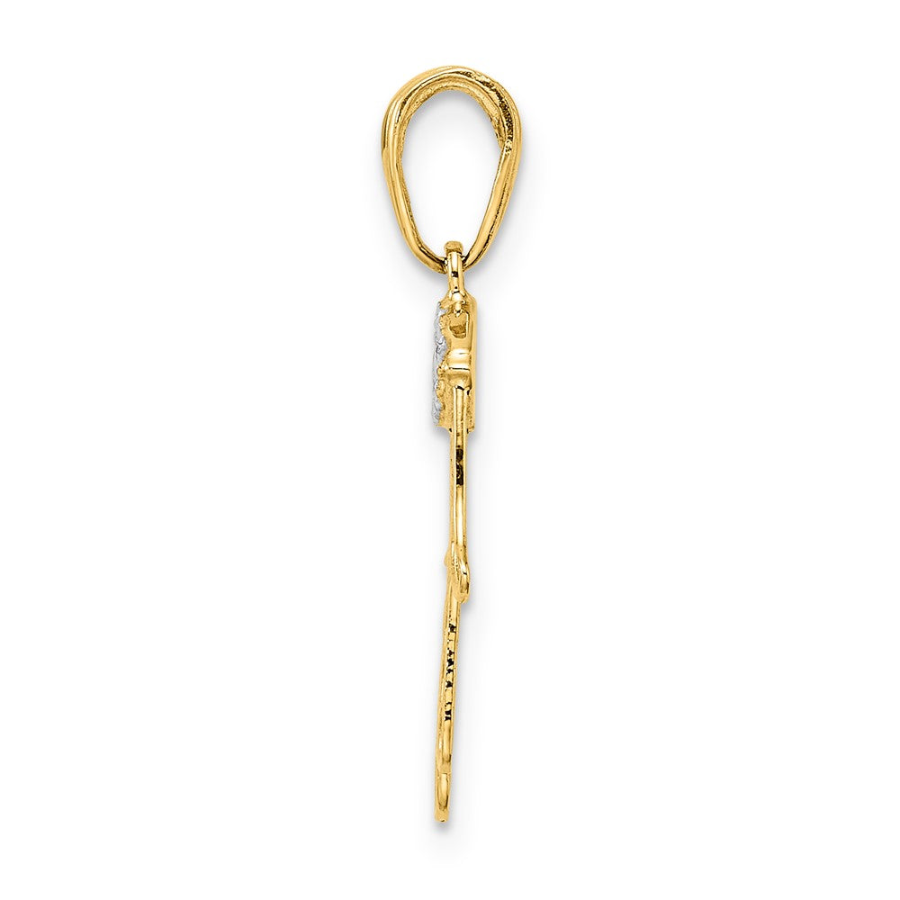 14K Gelb & Rhodium Weiß Diamantiert Böse Auge Hamsa Anhänger