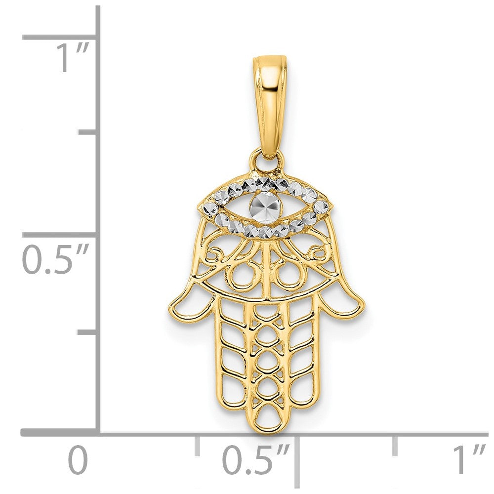 14K Gelb & Rhodium Weiß Diamantiert Böse Auge Hamsa Anhänger