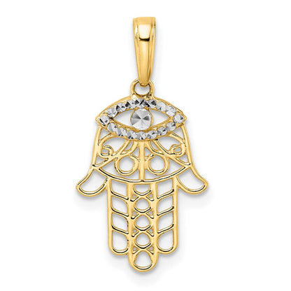 14K Gelb & Rhodium Weiß Diamantiert Böse Auge Hamsa Anhänger
