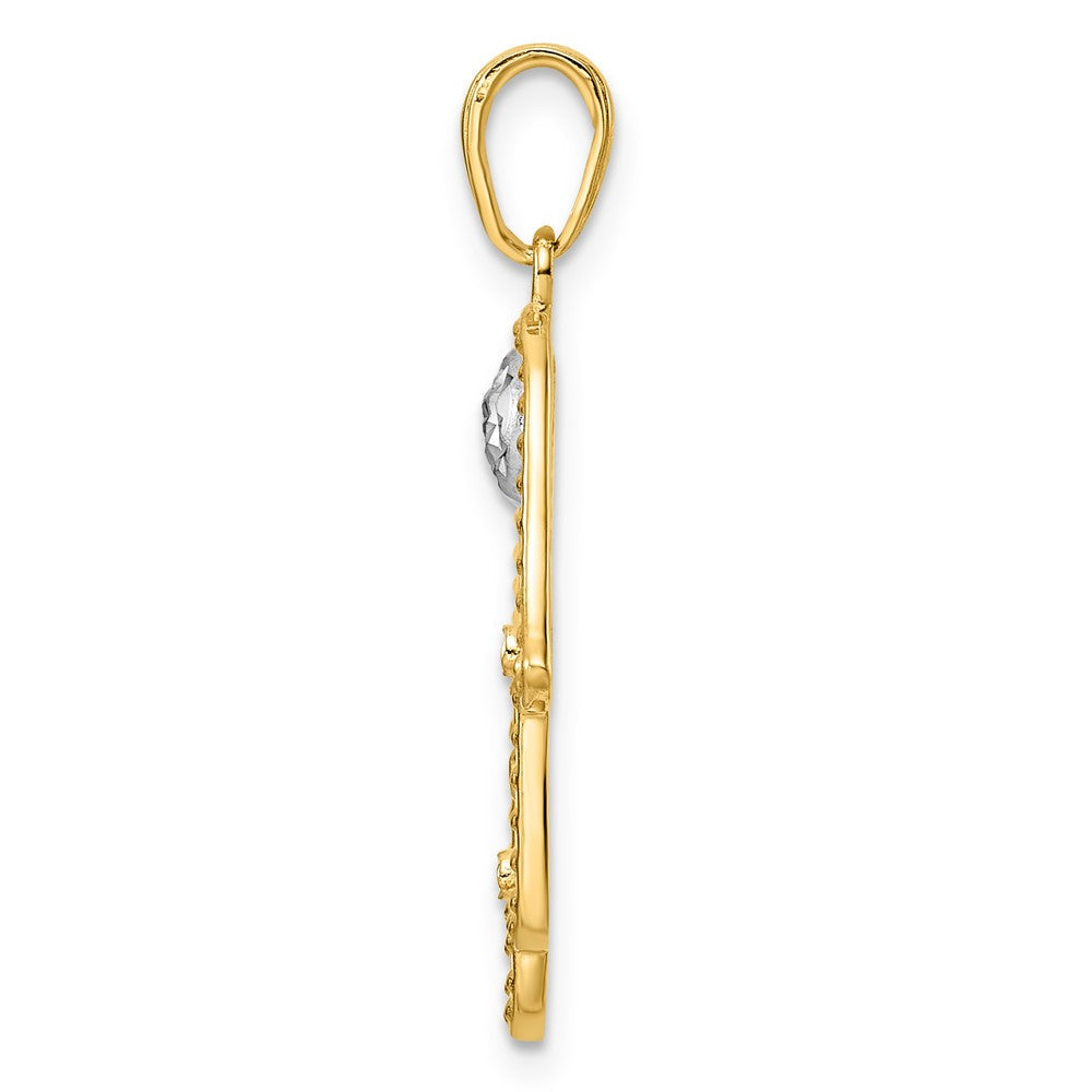14 Karat Gelb- und Rhodiumgold & Weißes Rhodium Diamantschliff Böser-Blick Filigran Hamsa-Anhänger
