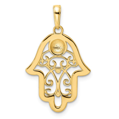 14 Karat Gelb- und Rhodiumgold & Weißes Rhodium Diamantschliff Böser-Blick Filigran Hamsa-Anhänger