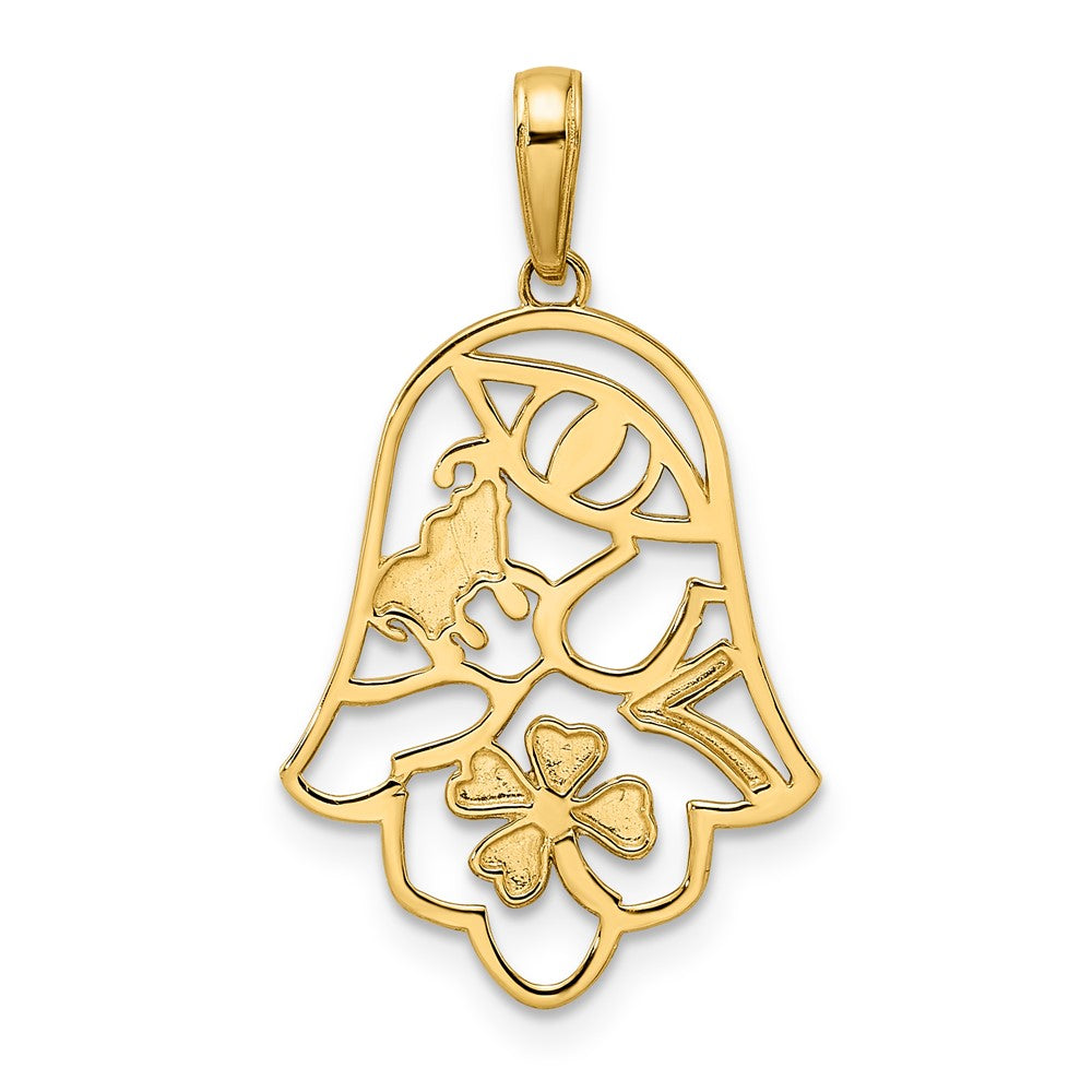 14K Gelb- & Rhodium-Gold & Weißrhodium diamantierter Hamsa-Anhänger mit Glückssymbolen