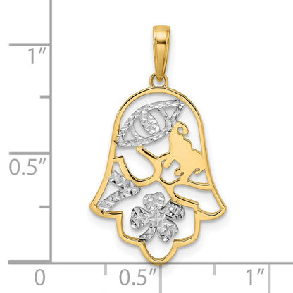 14K Gelb- & Rhodium-Gold & Weißrhodium diamantierter Hamsa-Anhänger mit Glückssymbolen