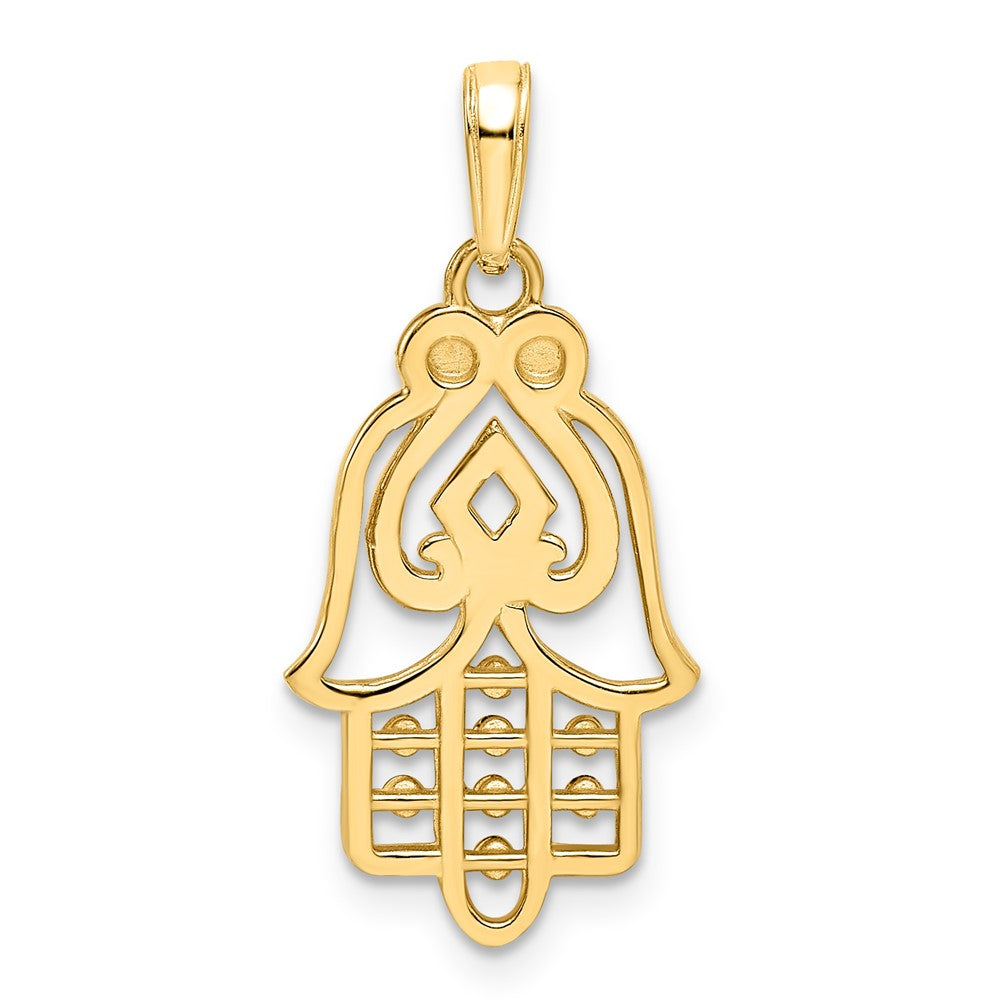 14K Gelb- & Rhodium-Gold & Weißrhodium diamantierter Pik-Symbol-Hamsa-Anhänger