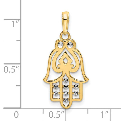 14K Gelb- & Rhodium-Gold & Weißrhodium diamantierter Pik-Symbol-Hamsa-Anhänger