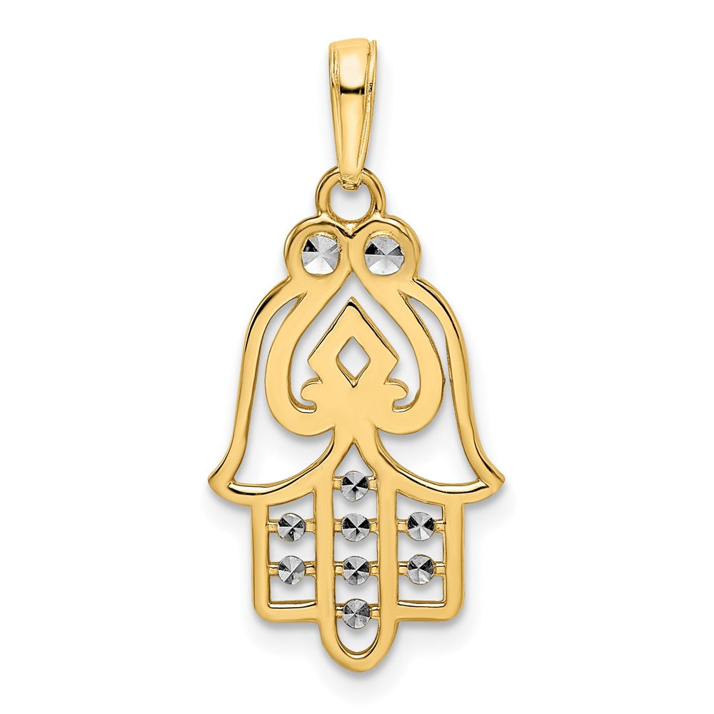 14K Gelb- & Rhodium-Gold & Weißrhodium diamantierter Pik-Symbol-Hamsa-Anhänger