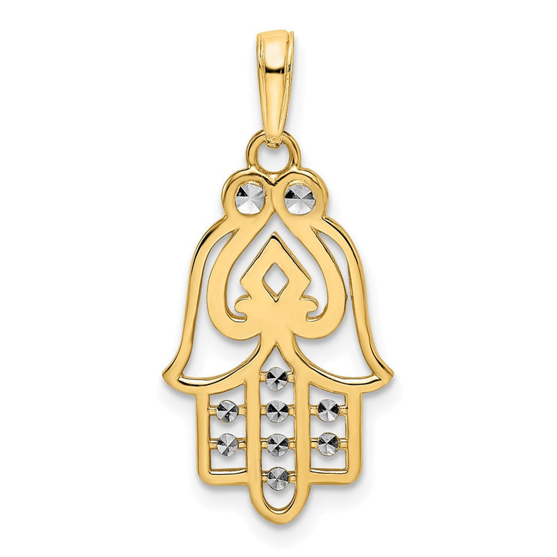 14K Gelb- & Rhodium-Gold & Weißrhodium diamantierter Pik-Symbol-Hamsa-Anhänger