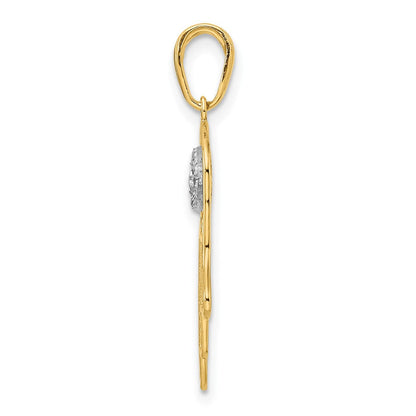 14K Gelb- & Rhodiumgold & Weißrhodium Diamantierter Filigraner Hamsa-Anhänger mit Bösem Blick