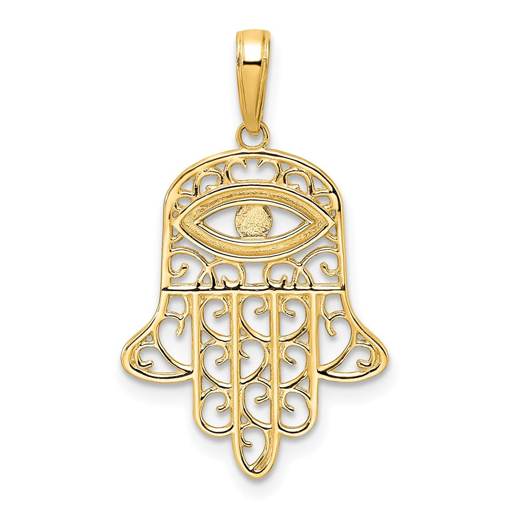14K Gelb- & Rhodiumgold & Weißrhodium Diamantierter Filigraner Hamsa-Anhänger mit Bösem Blick