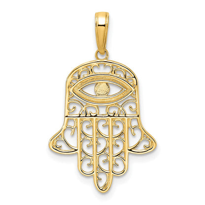 14K Gelb- & Rhodiumgold & Weißrhodium Diamantierter Filigraner Hamsa-Anhänger mit Bösem Blick