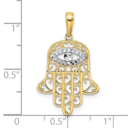 14K Gelb- & Rhodiumgold & Weißrhodium Diamantierter Filigraner Hamsa-Anhänger mit Bösem Blick