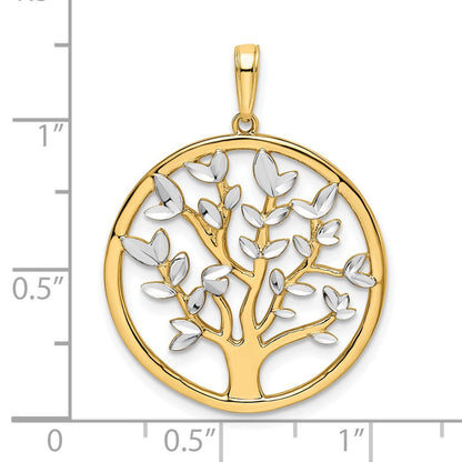 14 K Gelb- und Rhodiumgold sowie Weißrhodium Diamantschliff-Anhänger „Baum des Lebens“