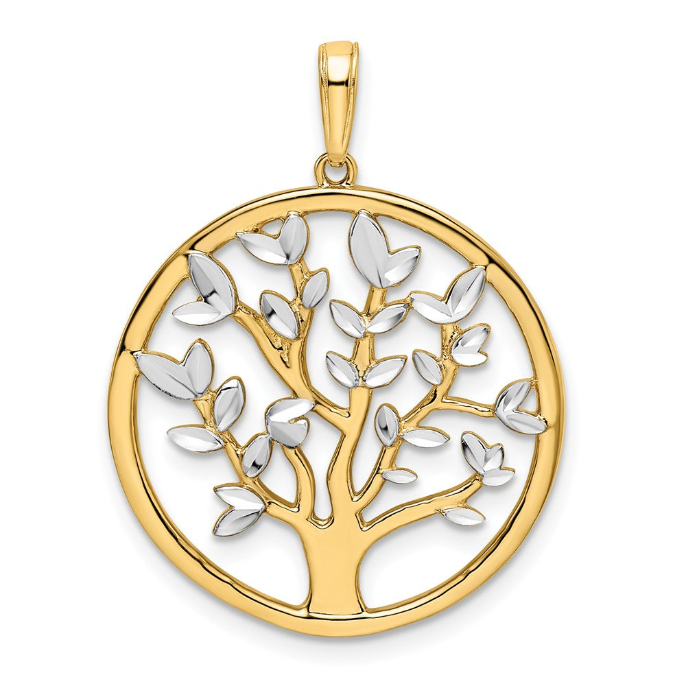 14 K Gelb- und Rhodiumgold sowie Weißrhodium Diamantschliff-Anhänger „Baum des Lebens“