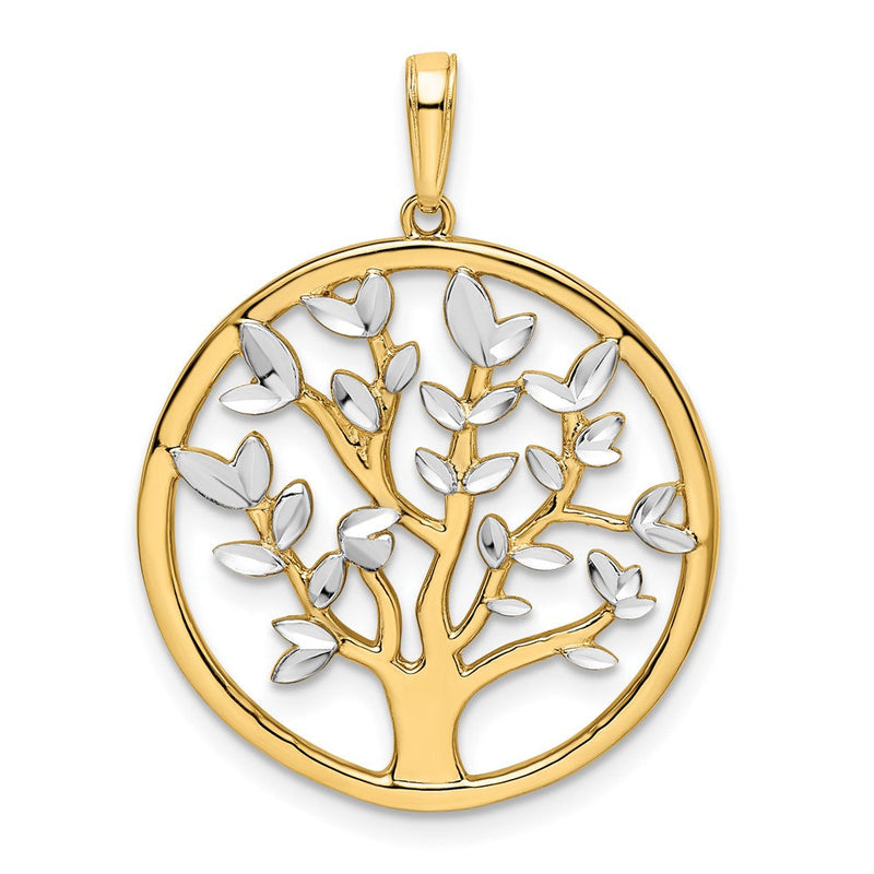 14 K Gelb- und Rhodiumgold sowie Weißrhodium Diamantschliff-Anhänger „Baum des Lebens“